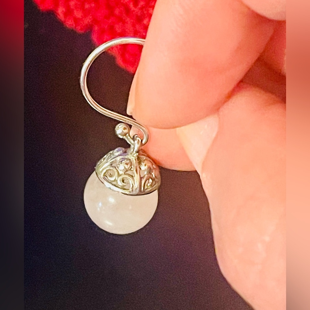 Elegant Sterling Silver and Pale Rose Quartz Drop Earrings - Picture 6 of 9